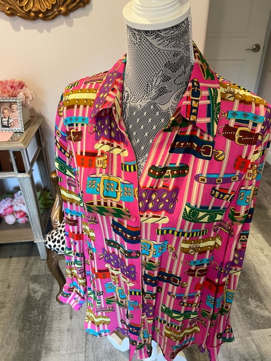 L'AGENCE Tops - L'AGENCE Hot Pink Silk Belt-Print Blouse